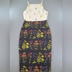 H&M Women's Black & Cream‎ Floral Strappy Form Fitting Midi Dress - Size 8